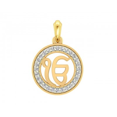 Ik onkar 12mm charm in hallmarked Gold with round brilliant diamonds